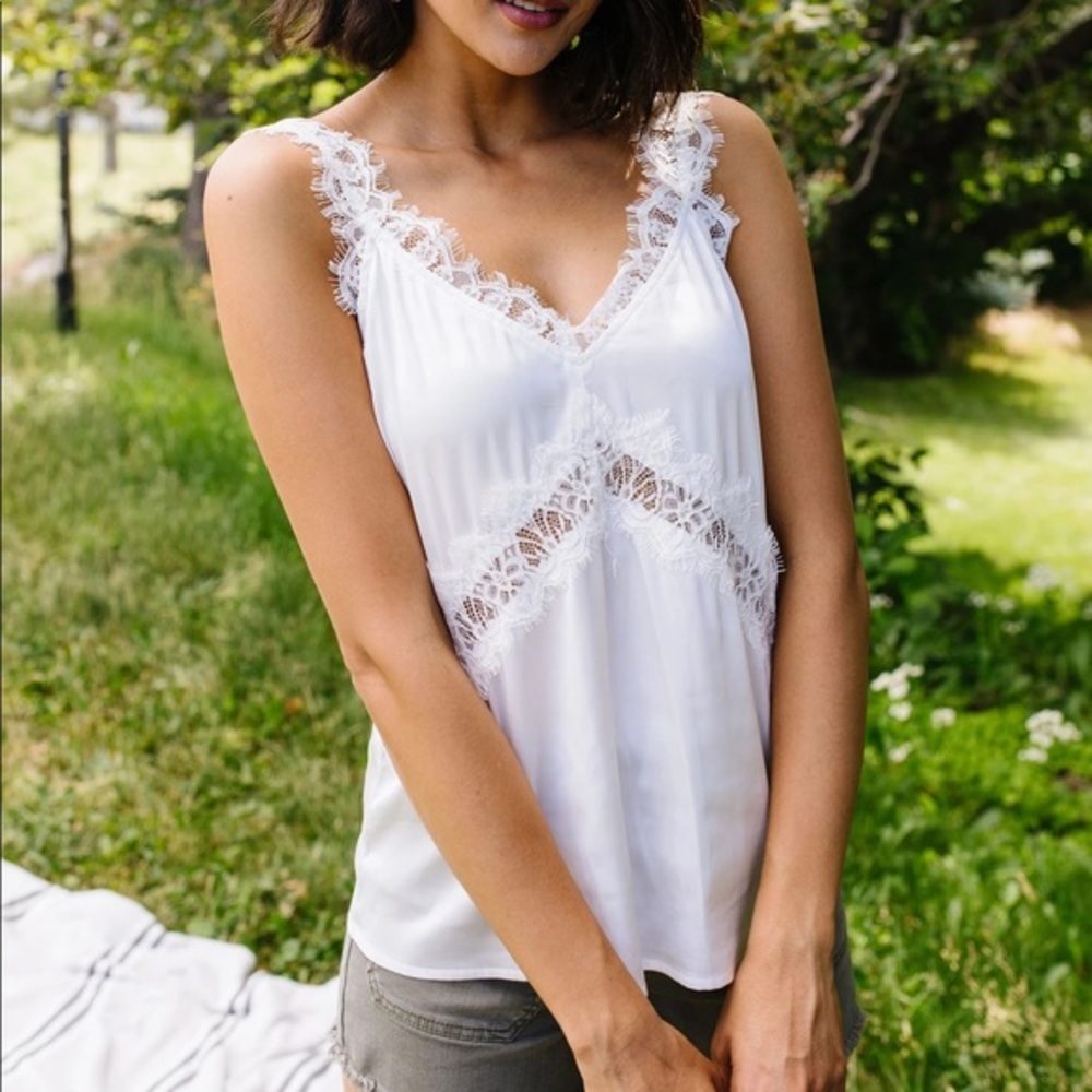 WHITE SATIN ANGEL TANK TOP